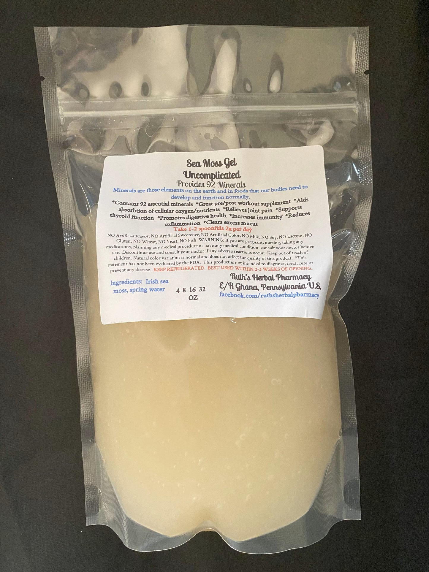 SEA MOSS GEL 16 OZ -MADE FAMOUS BY DR. SEBI -CHONDRUS CRISPUS DIETARY SUPPLEMENT