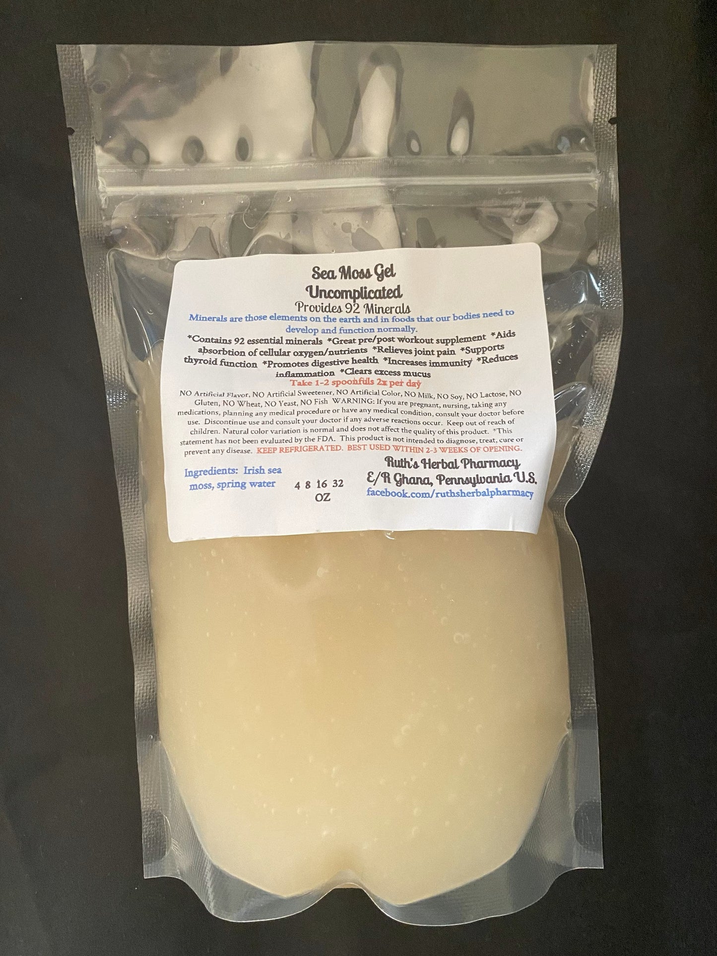 SEA MOSS GEL 32 OZ -MADE FAMOUS BY DR. SEBI -CHONDRUS CRISPUS DIETARY SUPPLEMENT (Copy)